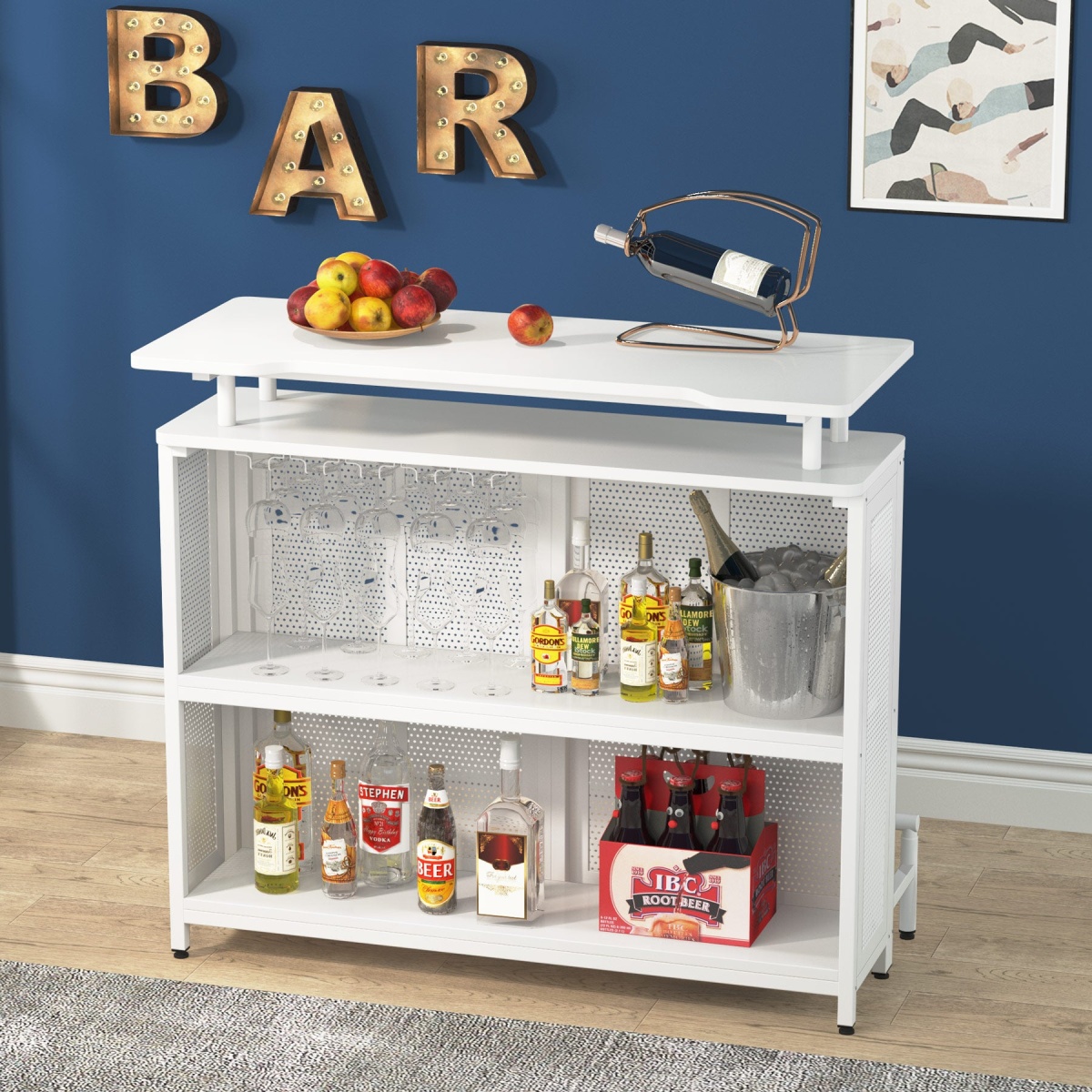 Bar Unit, 3 Tier Liquor Home Bar Table with Stemware Racks - Image 9