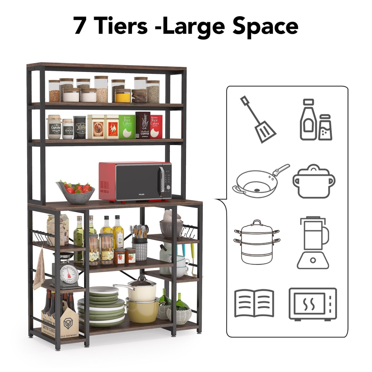 Kitchen Baker?s Rack, 6-Tier Utility Kitchen Storage Shelf with Hutch - Image 7