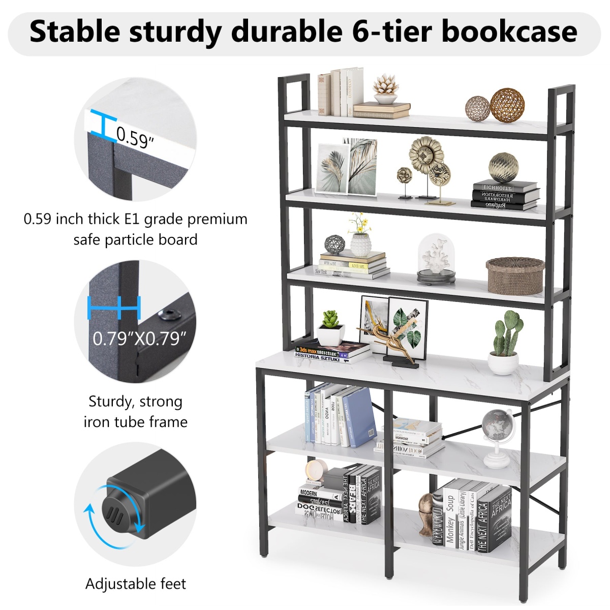 Bookshelf, 6-Tier Standing Etagere Bookcase Storage Rack - Image 8