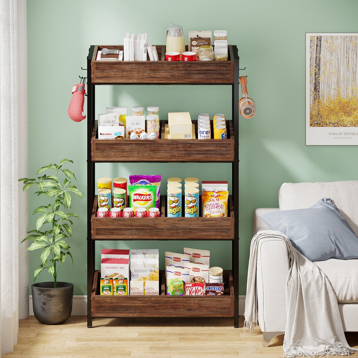 Wood Fruit Vegetable Storage Rack Stand, 4-Tier Storage Organizer - Image 4