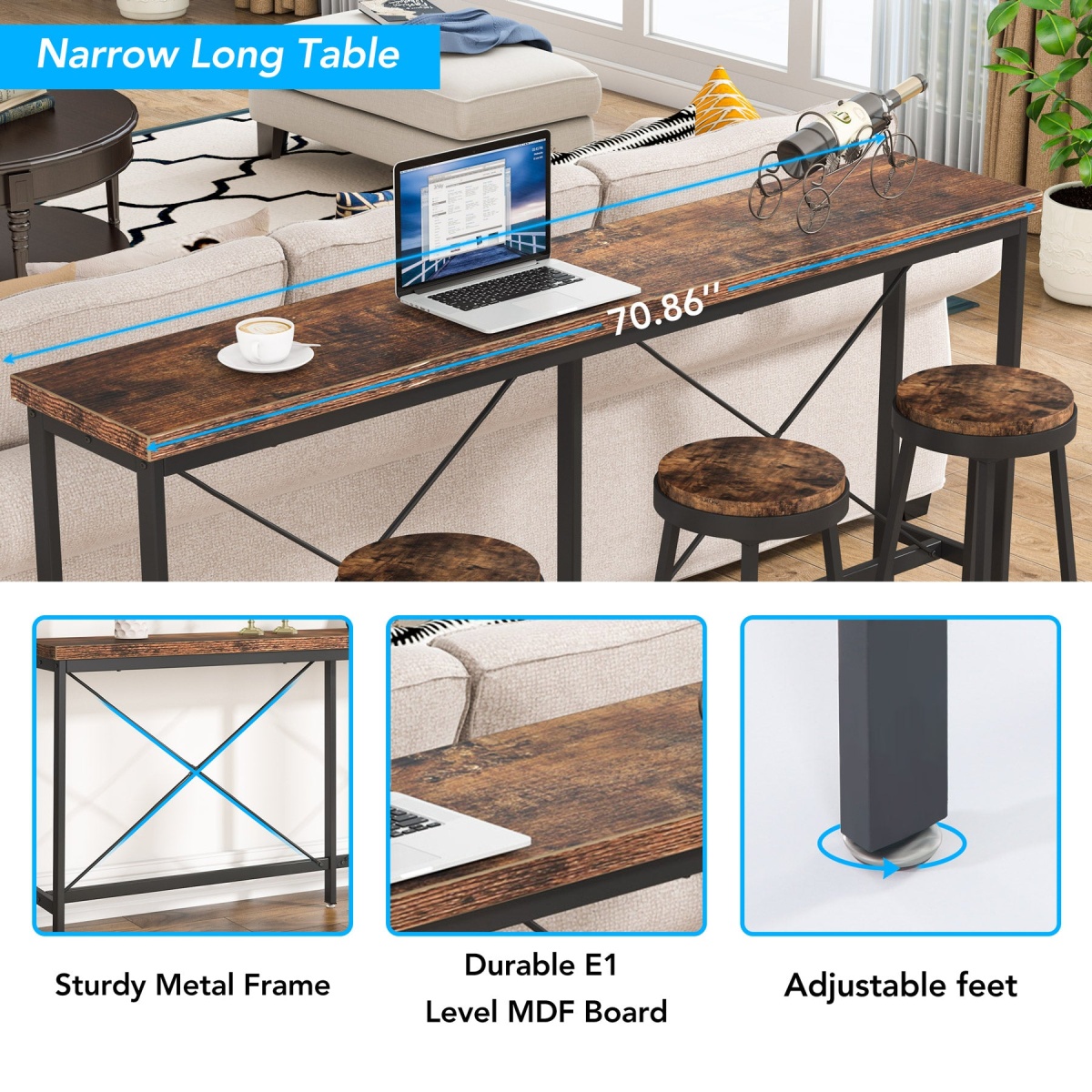 Console Table, Narrow Long Entryway Sofa Table - Image 7