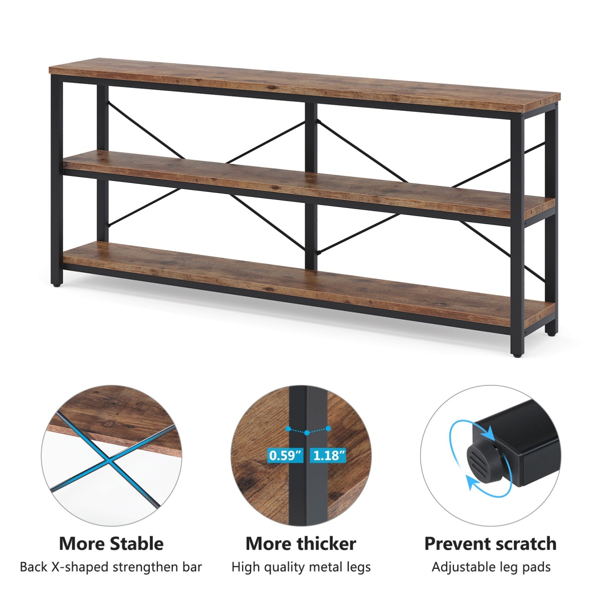 Sofa Table, 3 Tiers TV Stand Console Table - Image 7