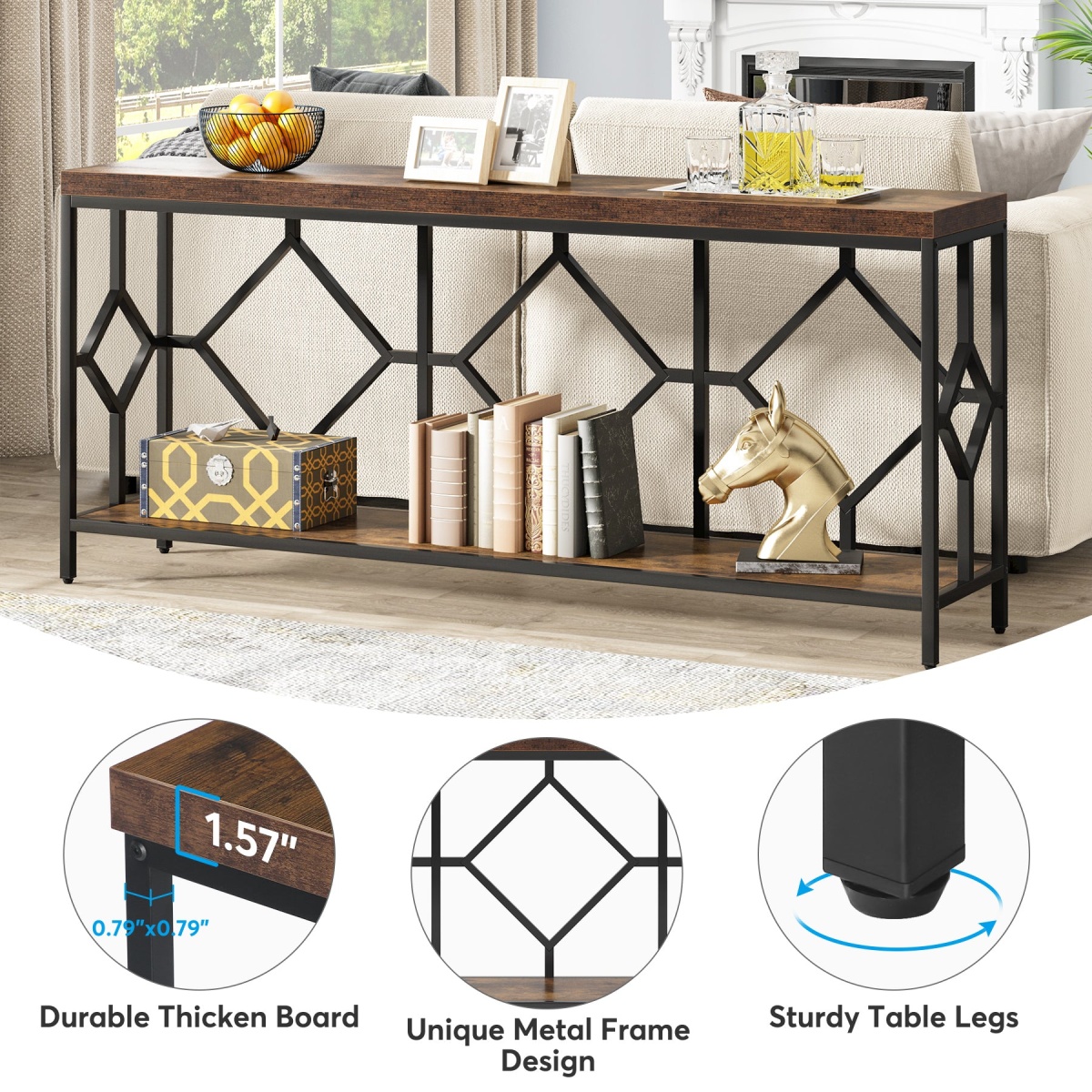 Console Table, 71? Extra Long Sofa Table with Open Storage Shelf - Image 7