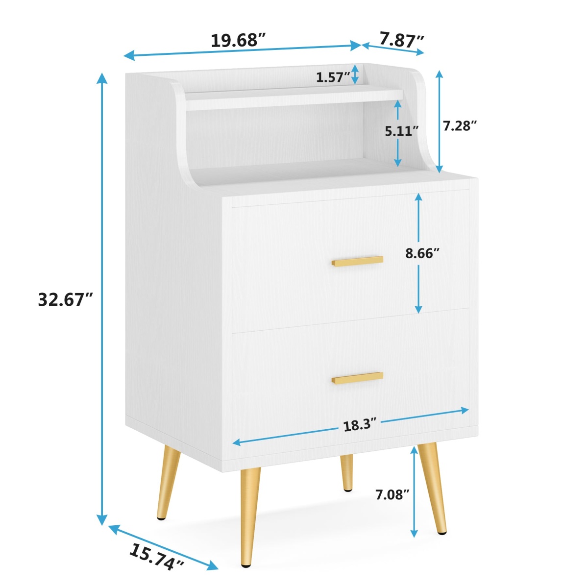 Nightstand, Modern Bedside Table with 2 Drawers - Image 8