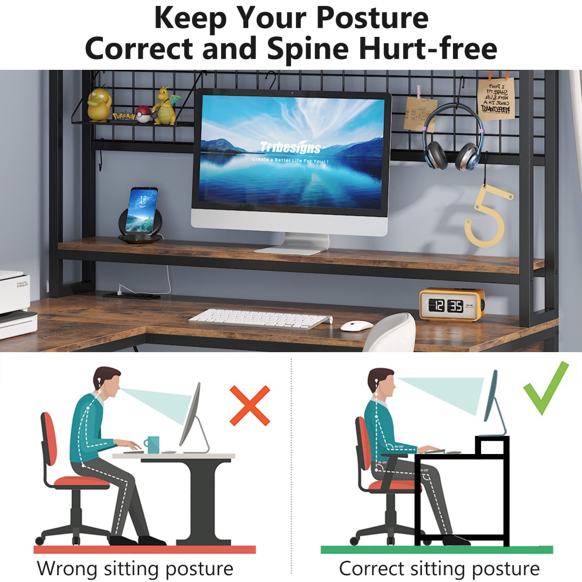 L-Shaped Desk, Reversible Corner Computer Desk with Power Outlet - Image 7