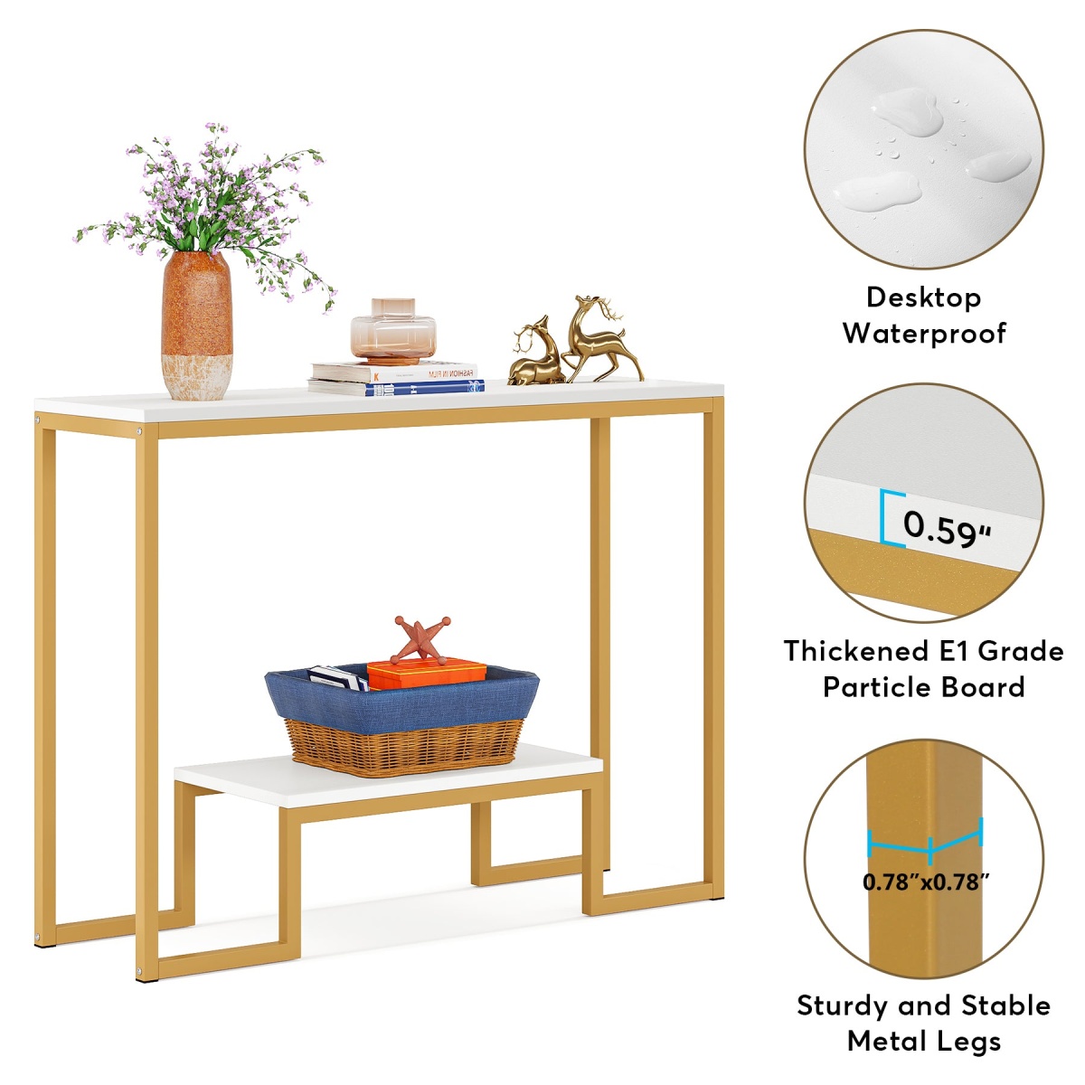 Console Table, 2-Tier Modern Hallway Table Sofa Side Table - Image 10