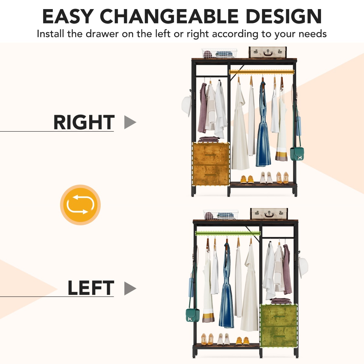 Freestanding Closet Organizer, Clothes Rack with Drawers and Shelves - Image 8