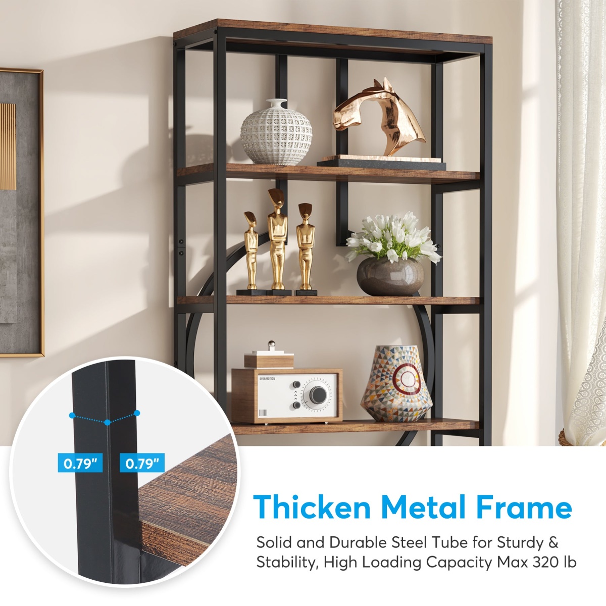 Bookshelf, 70.9? Industrial Bookcase 6-Tier Display Shelf - Image 7