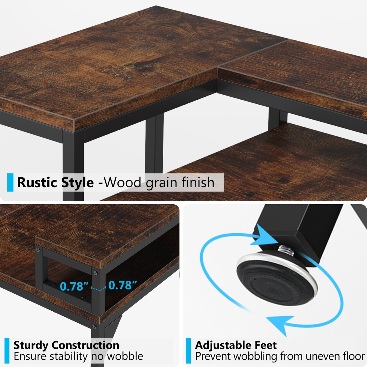 L-Shaped Desk, Corner Computer Desk with Monitor Stand & Shelves - Image 7