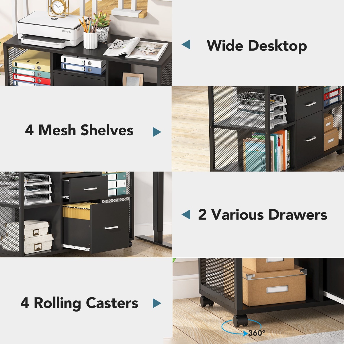 File Cabinet, 2-Drawer Mobile Filing Cabinets Printer Stand - Image 7