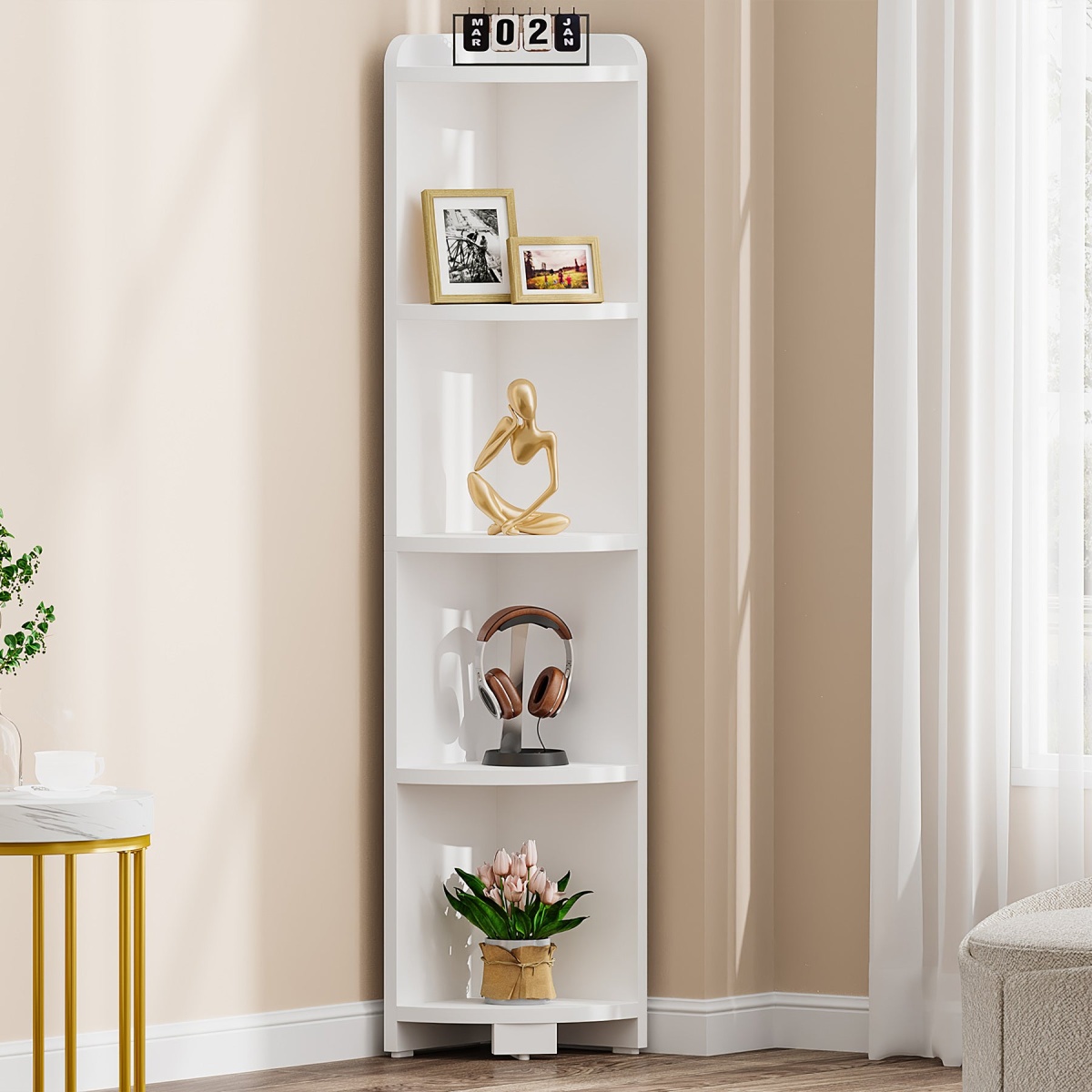 Corner Shelf, 5 Tier Wood Wall Corner Bookshelf Storage Rack - Image 1