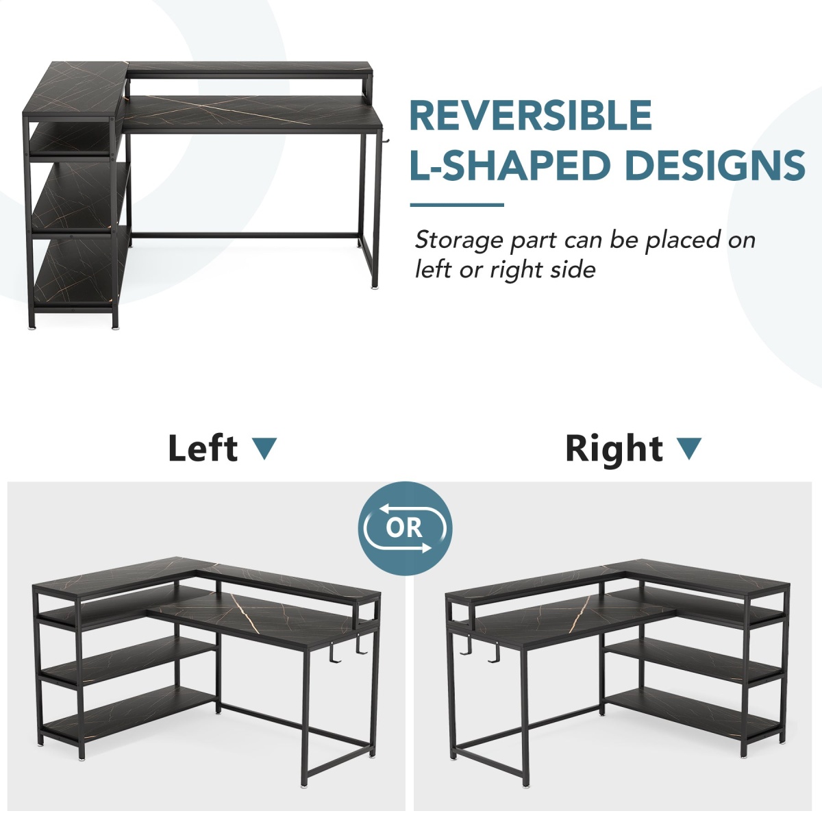 L-Shaped Desk, 53? Reversible Corner Desk with Shelves and Monitor Stand - Image 7