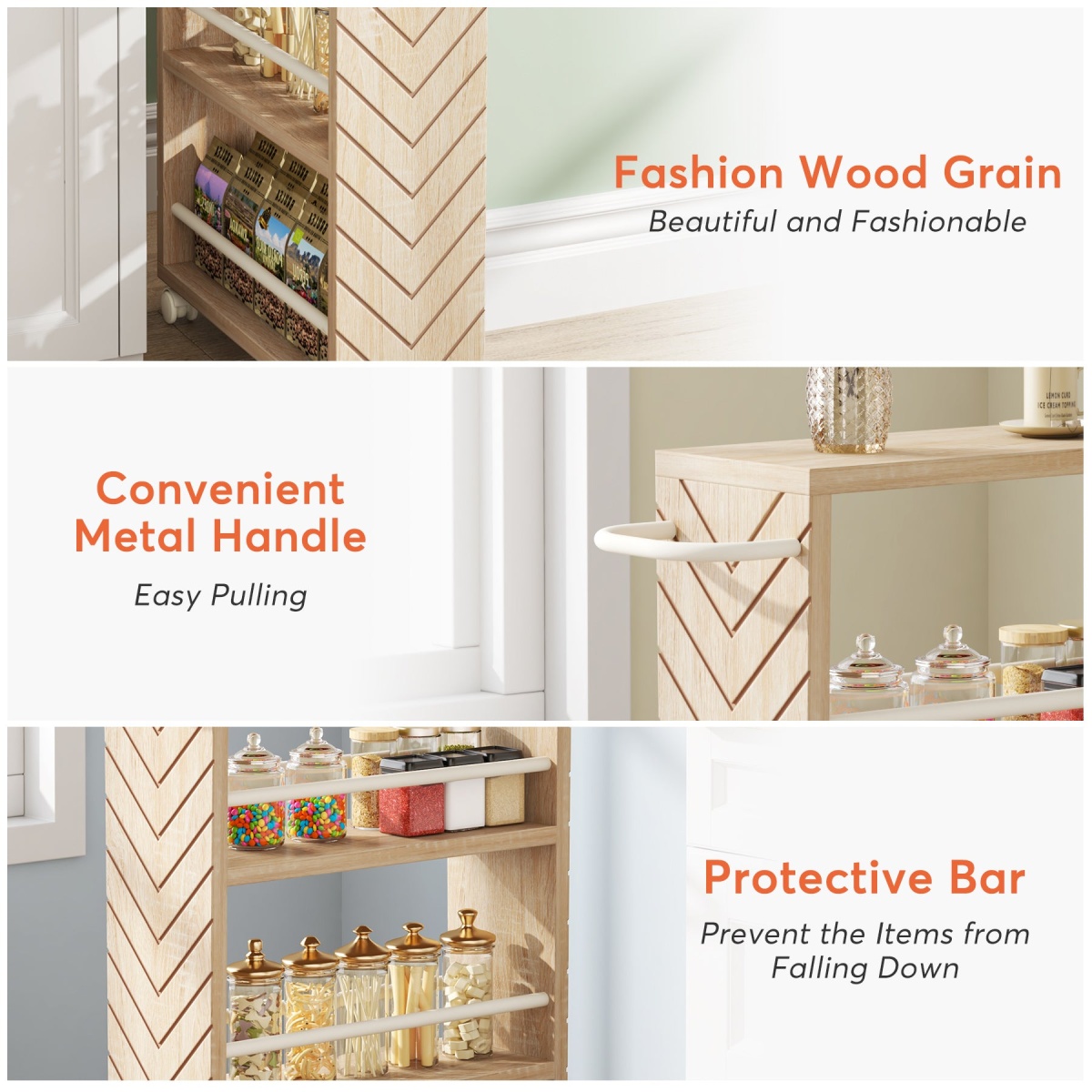 Kitchen Cart, 4 Tier Slim Storage Rolling Cart Spice Rack with Handle - Image 10