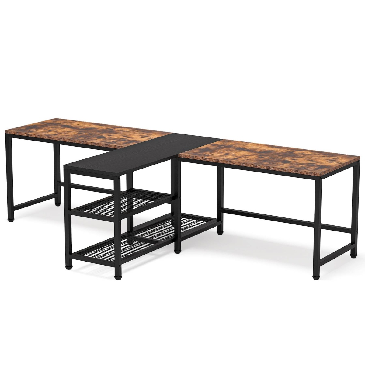 Two Person Desk, 94.5? Double Computer Desk with Shelves - Image 2
