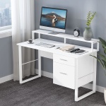 Computer Desk, White Study Table with with Monitor Stand ? Drawers - Image 4