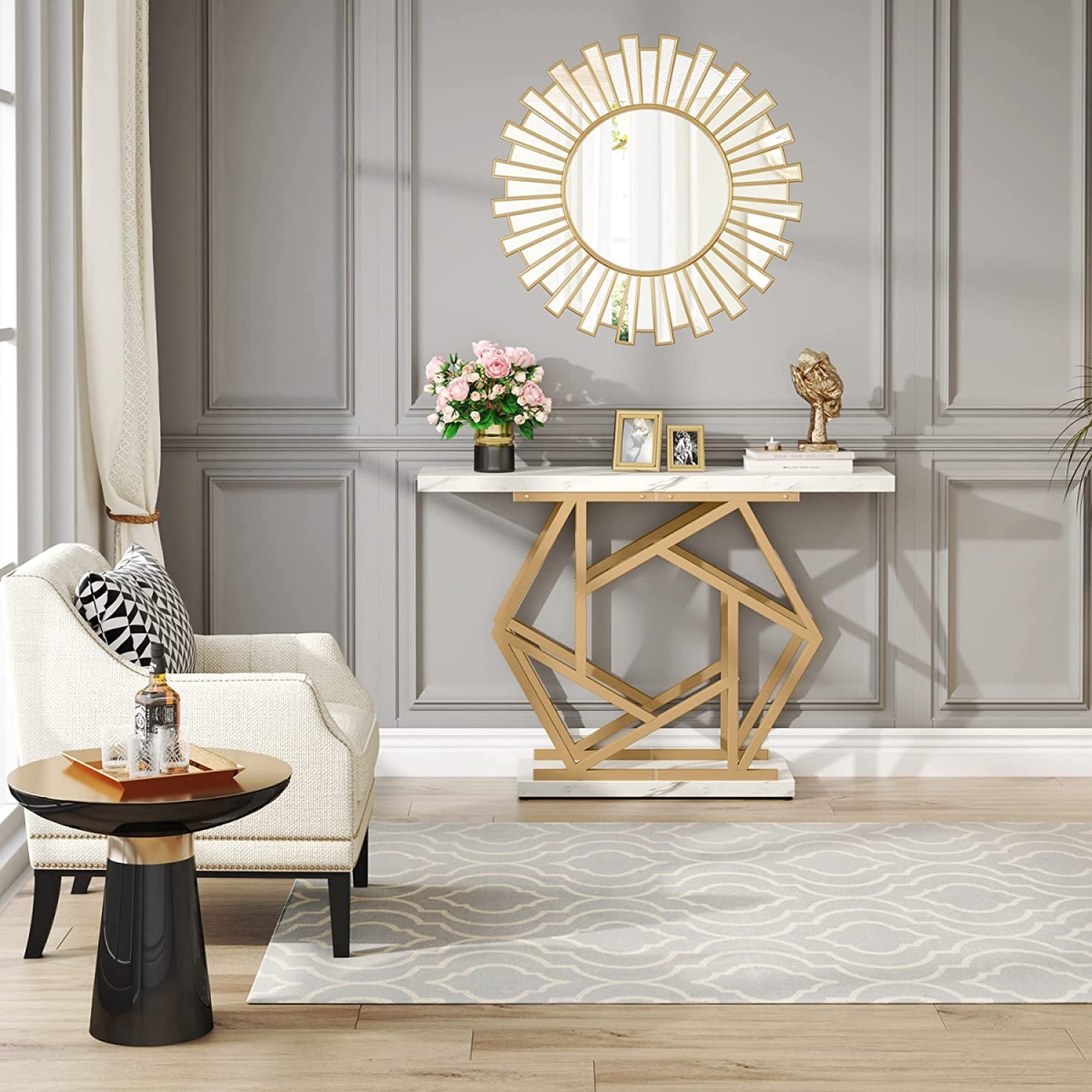 Console Table, Modern 47? Sofa Table with Gold Metal Base - Image 5