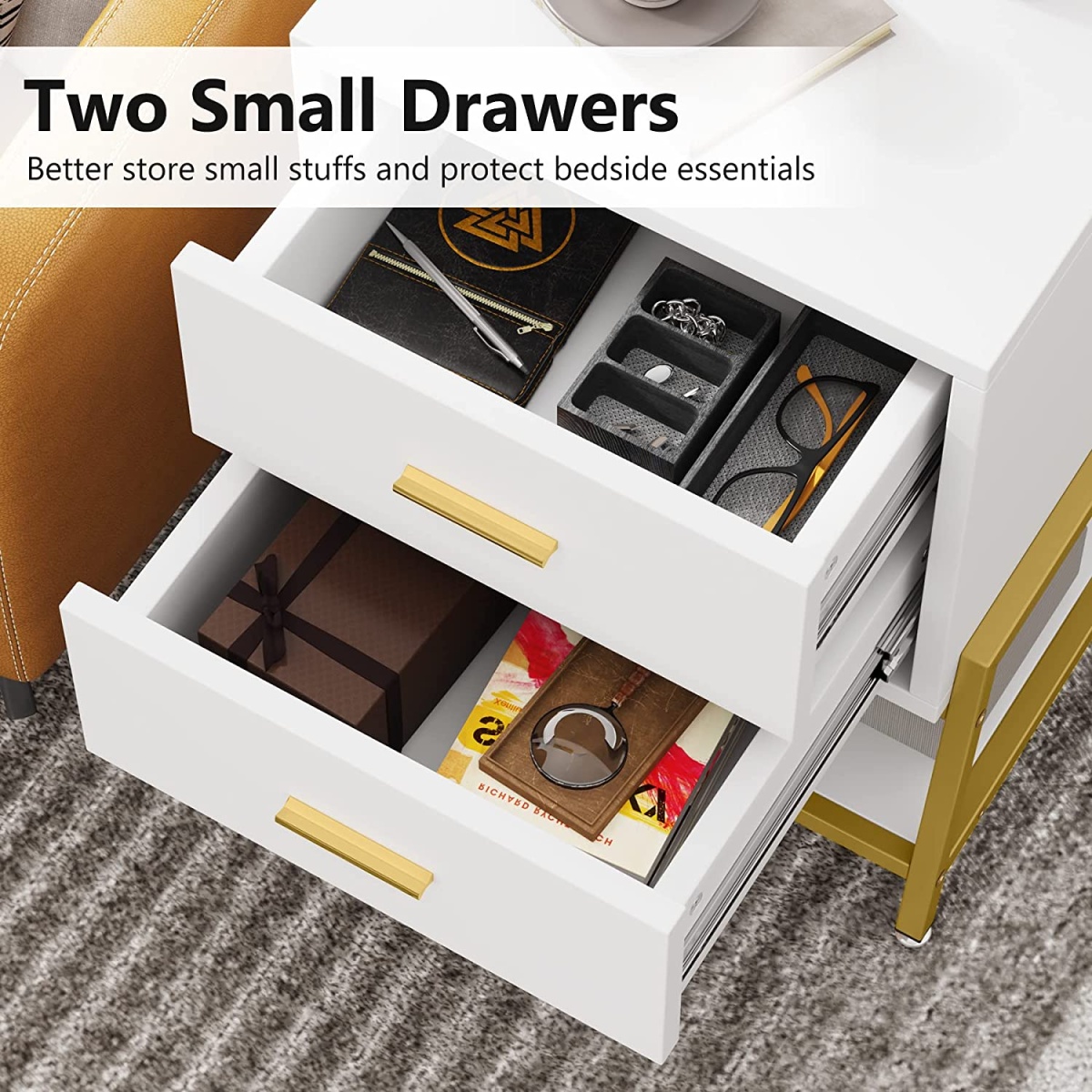 Nightstand, Modern Bedside End Table with 2 Drawers & Shelf - Image 6