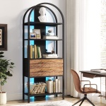 Bookshelf, 4-Tier Industrial Bookcase with 2 Drawers & LED Light - Image 6