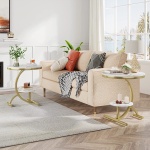 End Table, 2-Tier Round Faux Marble Sofa Side Table - Image 7