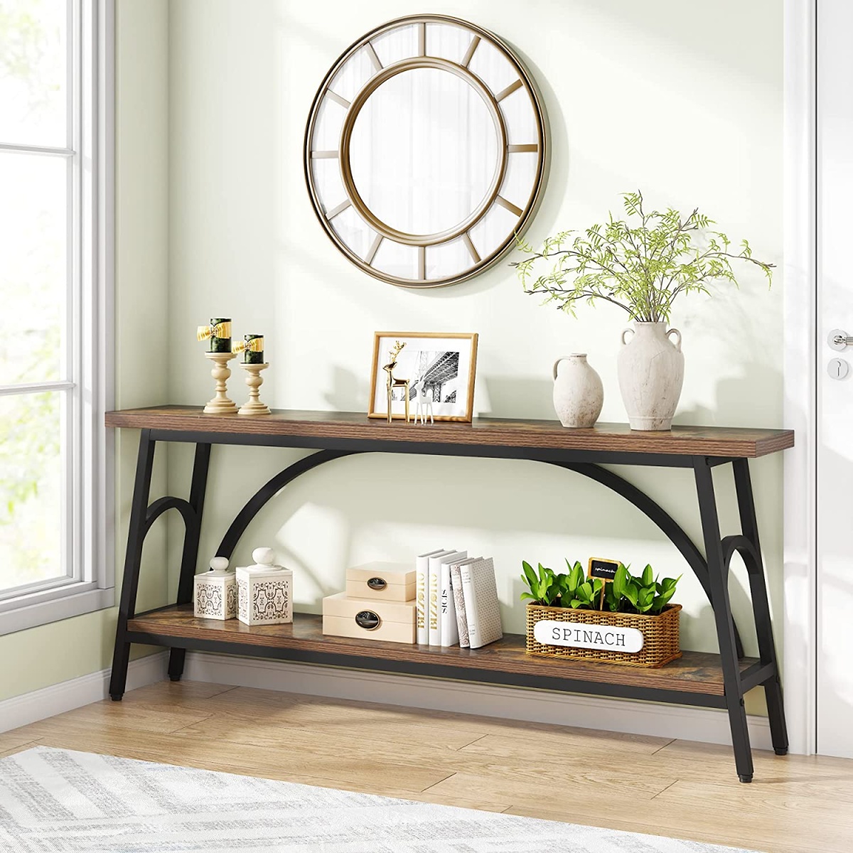 Console Table, 70.8? Sofa Tables Entryway Table with 2 Tier Wood Shelves - Image 4