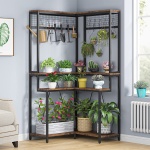 Corner Plant Stand, 67? Tall Flower Shelf with 15 Hanging Hooks - Image 2