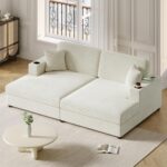 86.5" Oversized Loveseat Double Chaise Lounge Sectional Sofa Corduroy Upholstered Sleeper Sofabed Recliner Couch Daybed with Dual USB Ports , Two Cup Holders and Throw Pillows for Living Room Bedroom
