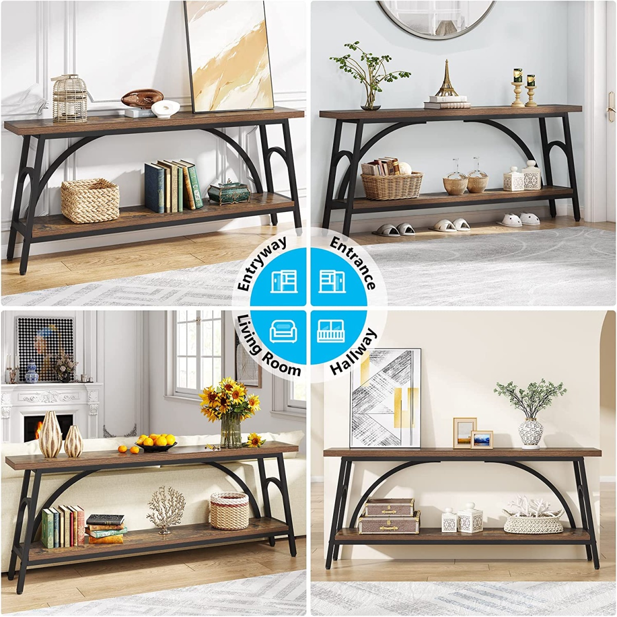 Console Table, 70.8? Sofa Tables Entryway Table with 2 Tier Wood Shelves - Image 6
