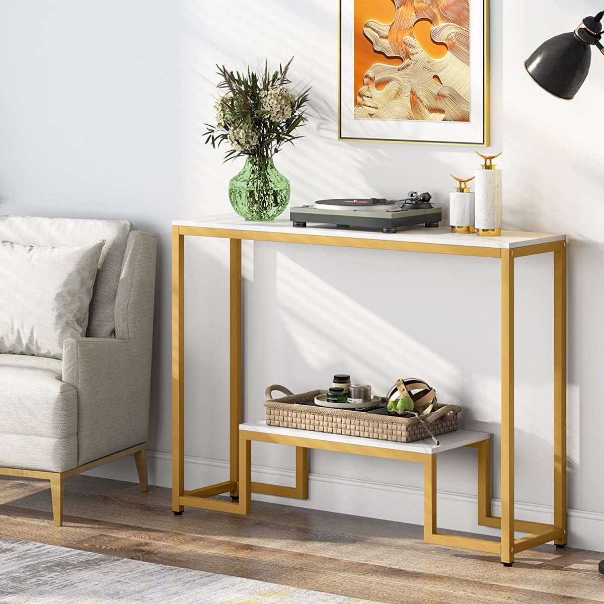 Console Table, 2-Tier Modern Hallway Table Sofa Side Table - Image 6