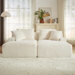 Oversized Double Chaise Lounge Loveseat Cozy Cloud Couch, Fluffy Corduroy Upholstered Sleeper Sectional Sofa Lounger Daybed with Throw Pillows and Wide Armrest for Living Room, No Assembly Required - Image 4