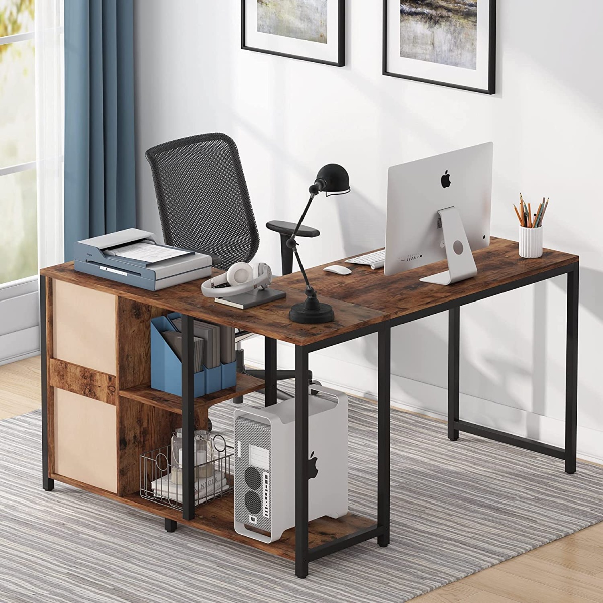 L Shaped Desk with Drawer Cabinet, 47 Inch Corner Desk - Image 5