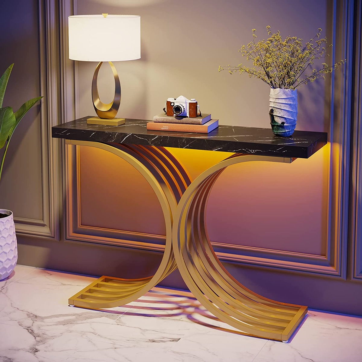 Console Table, Modern Faux Marble Entryway Sofa Table with Metal Base - Image 8