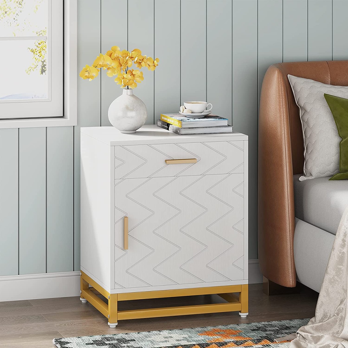 Nightstand, 26? Bedside Table with Drawer & Large Cabinet - Image 1
