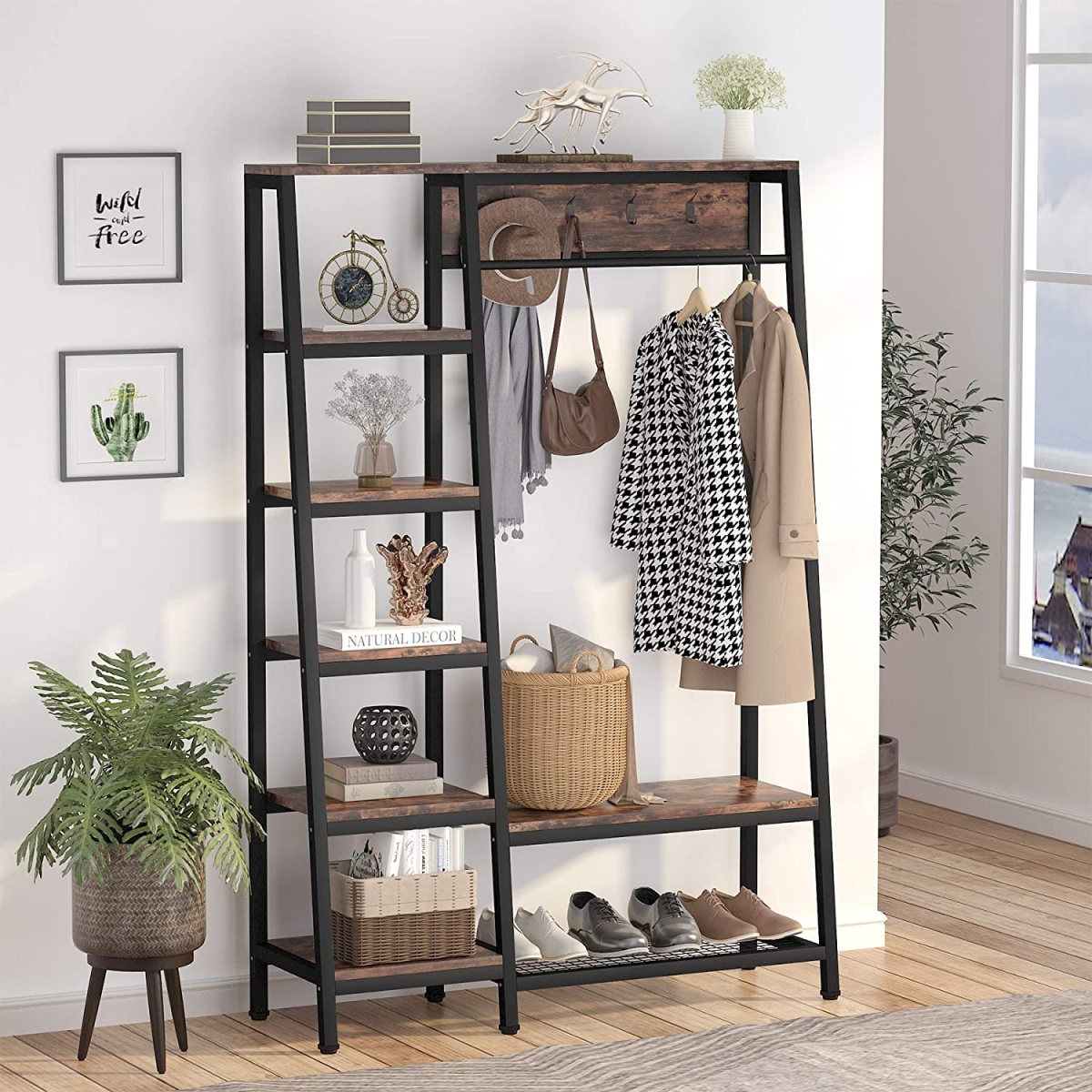 Freestanding Closet Organizer, 5-Tier Shelves Coat Garment Rack - Image 5