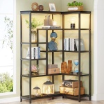 Corner Bookshelf, 70 Inch Bookcase with Led Light & Acrylic Glass - Image 2