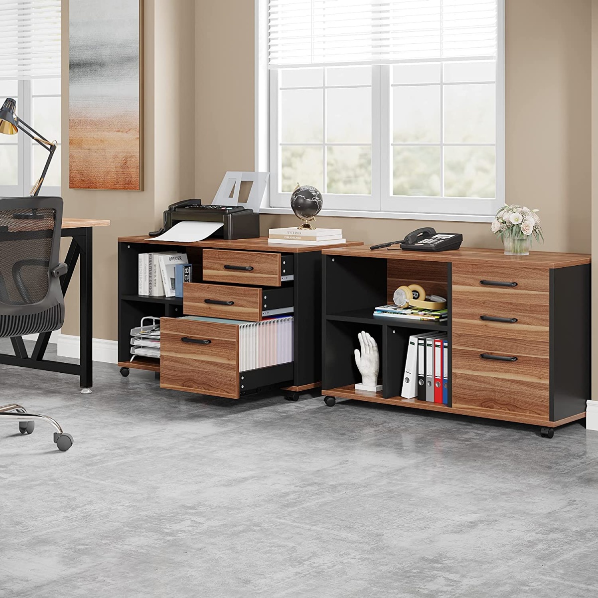 File Cabinet, 3-Drawer Filing Cabinet with Lock Wheels for A4/Letter Size - Image 5