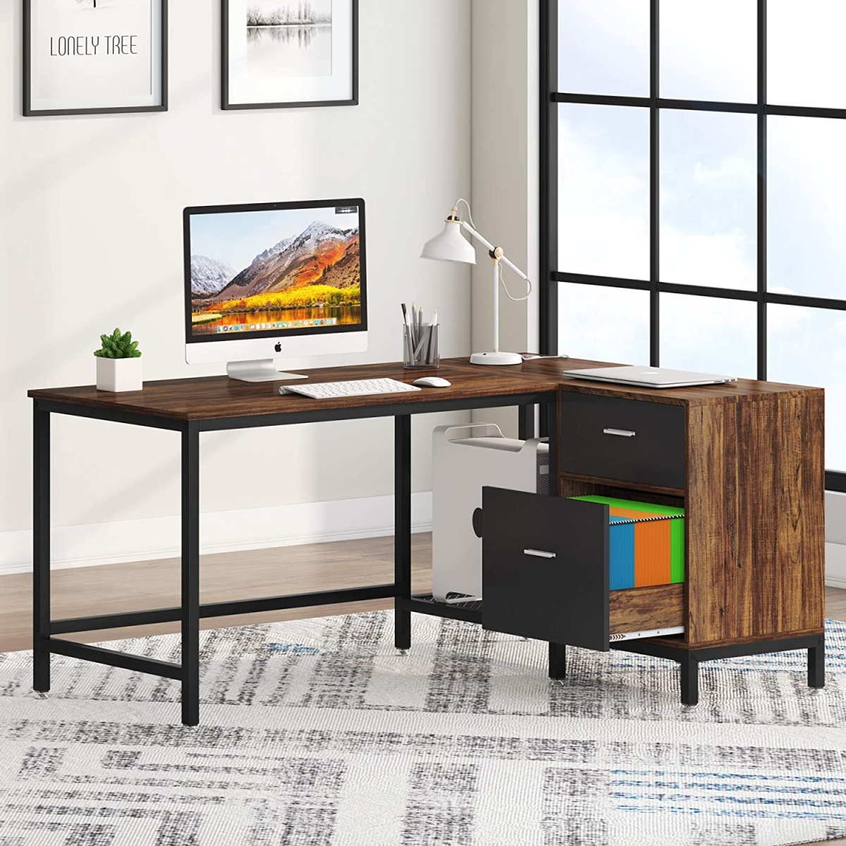 L-Shaped Desk, 55 Inch Computer Corner Desk with Drawer - Image 1