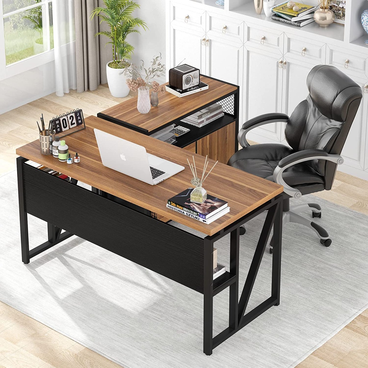 L-Shaped Desk Set, 55? Executive Desk and 32? File Cabinet - Image 4