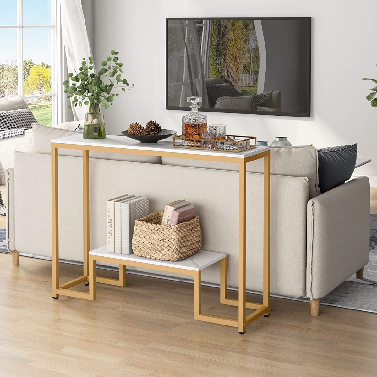 Console Table, 2-Tier Modern Hallway Table Sofa Side Table - Image 5