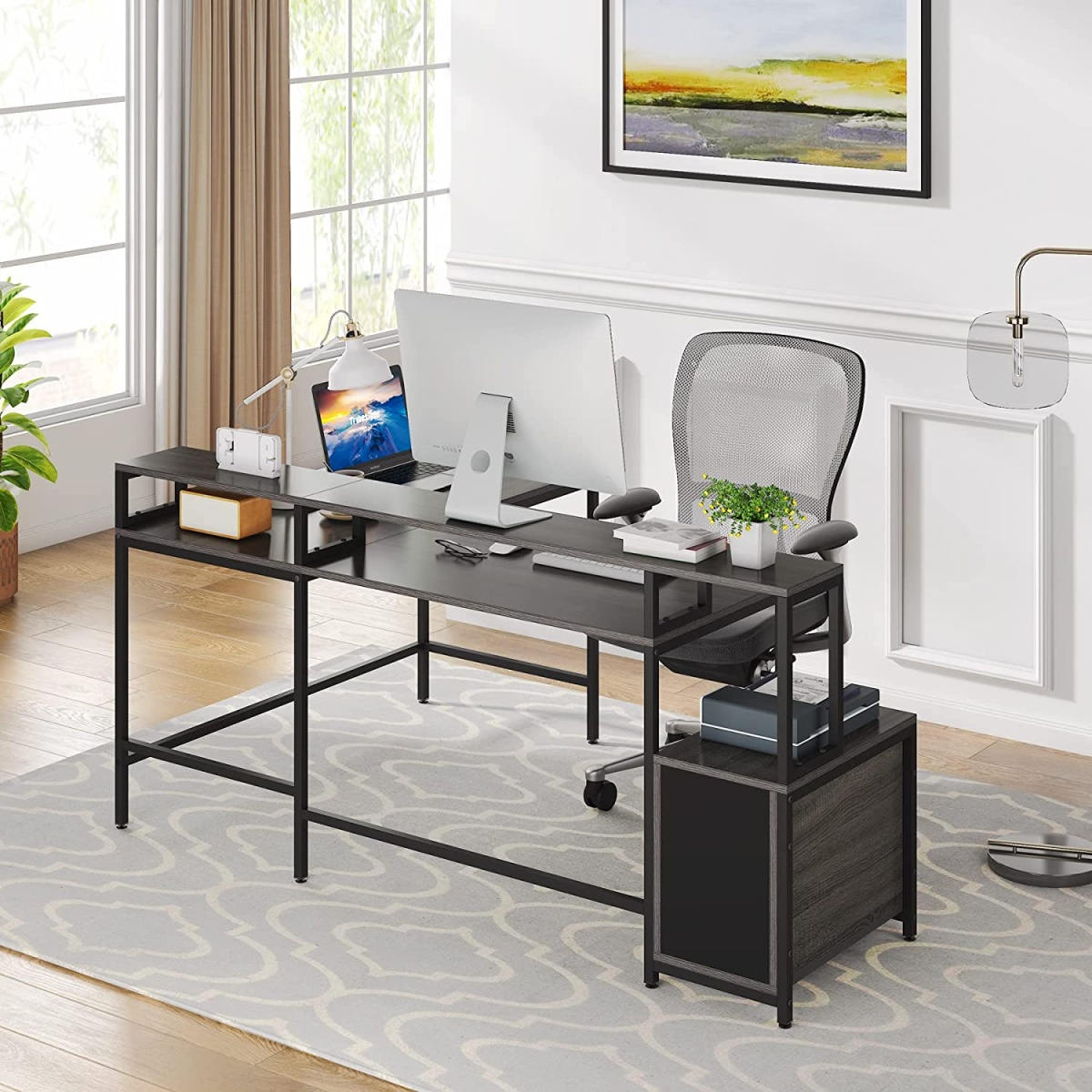 L-Shaped Desk, 70.5? Corner Computer Desk with Shelves & Monitor Stand - Image 6