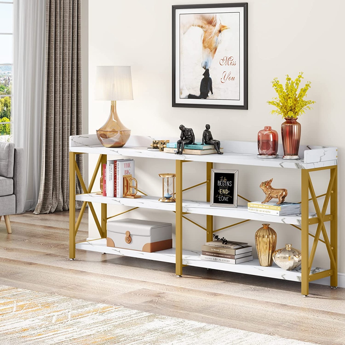 Console Table, 3 Tier Sofa Table Behind Couch with Storage Shelves - Image 9