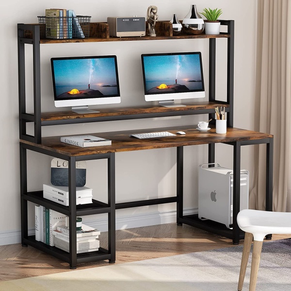 Computer Desk, 55? Hutch Desk Writing Table with Monitor Stand