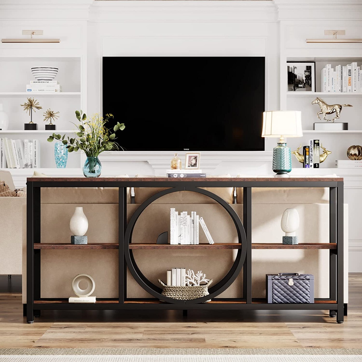 Console Table, 70.9? Narrow Sofa Table with 3 Tier Storage Shelves - Image 1