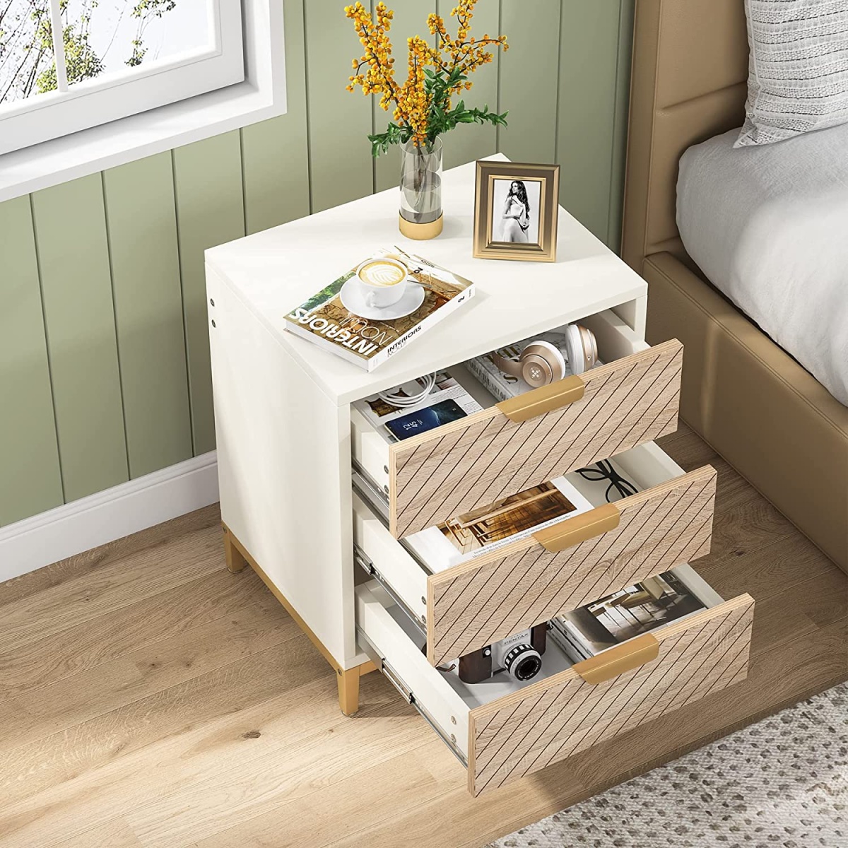 Nigntstand, 3 Drawers Bedside End Table for Bedroom - Image 5