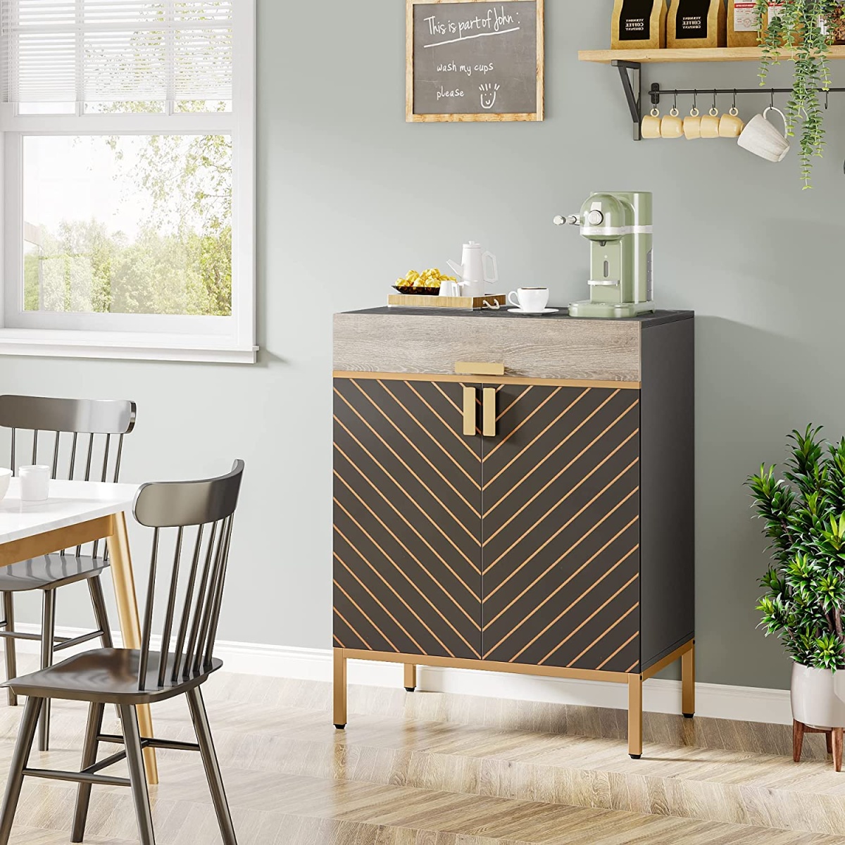 Sideboard Buffet, Modern Kitchen Cabinet with Drawer & Removable Shelves - Image 5