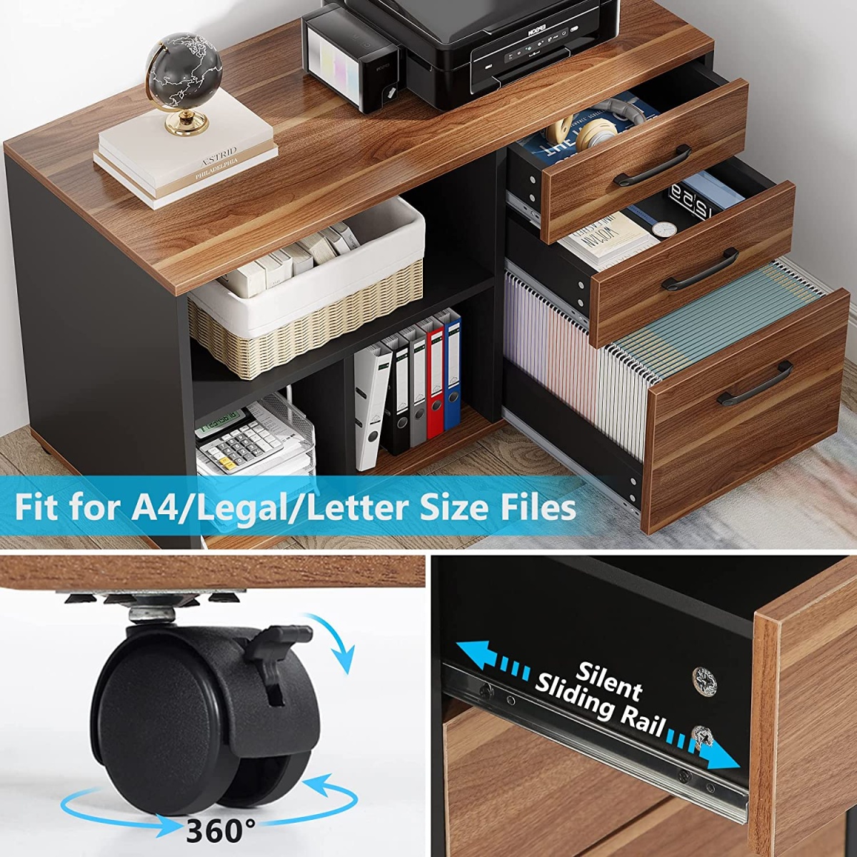 L-Shaped Desk, 70.8? Executive Desk with 35.4? File Cabinet - Image 7