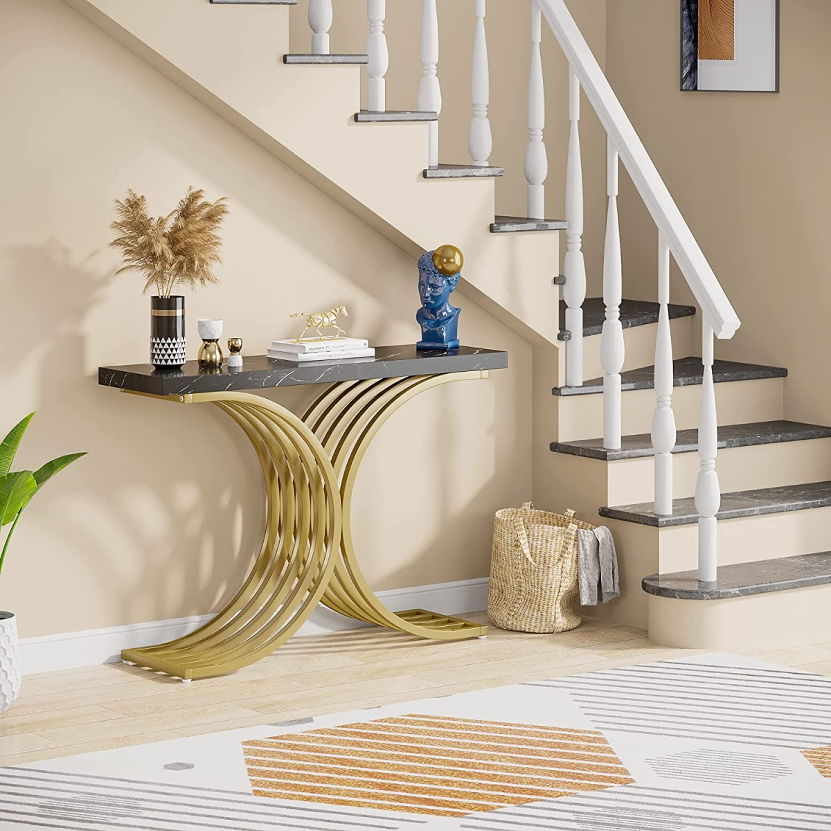 Console Table, Modern Faux Marble Entryway Sofa Table with Metal Base - Image 9