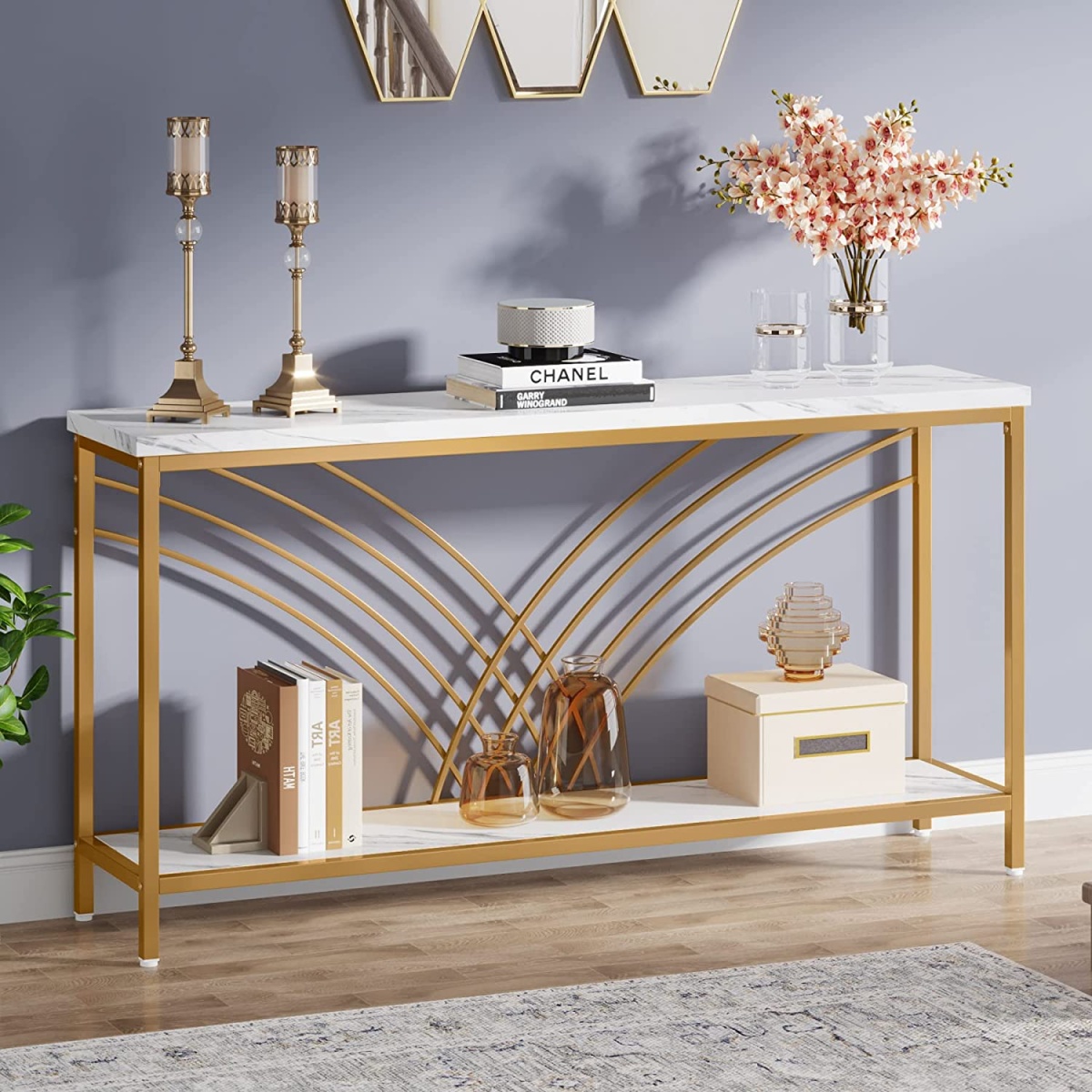 Console Table, 70.9? Faux Marble Entryway Table with 2 Tier Storage Shelf - Image 1