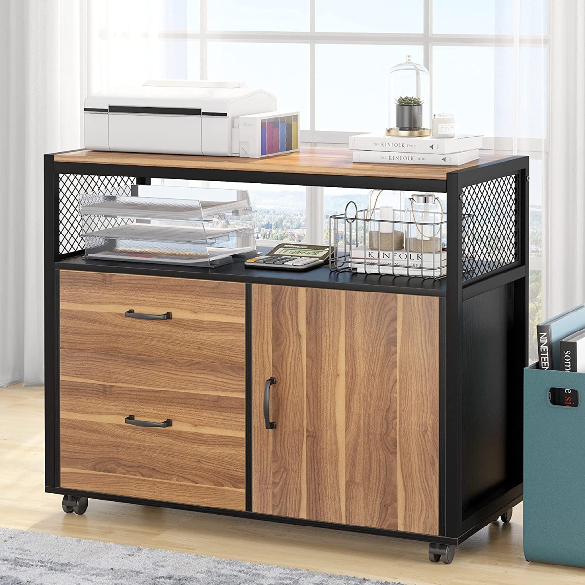 L-Shaped Desk Set, 55? Executive Desk and 32? File Cabinet - Image 6