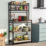 Kitchen Baker?s Rack with Hutch, 5 Tier Wood Microwave Oven Stand - Image 2