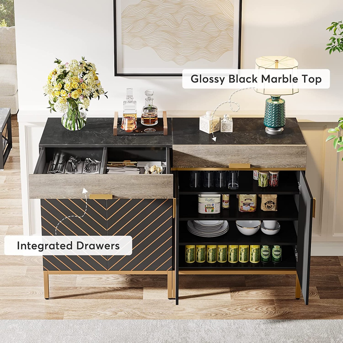 Sideboard Buffet, Modern Kitchen Cabinet with Drawer & Removable Shelves - Image 6